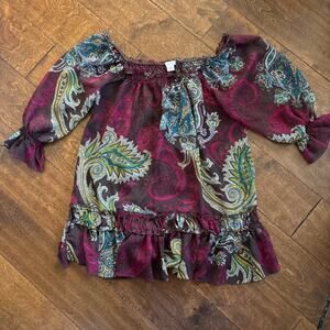 Y2K Xhilaration Medium Top Sheer Babydoll Milkmaid Boho Grunge Fairy Ruffle